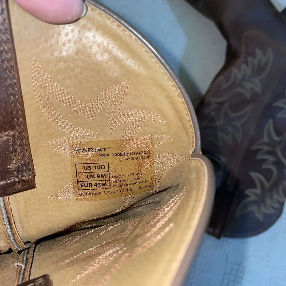 Ariat Men’s Western Boots Size 10 D Brown Leather Cowboy Rodeo Outdoors